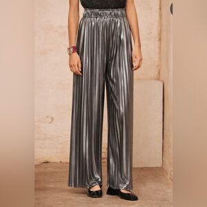 New NKN Nekane Silver Metallic Micro Pleated Pants Multiple Sizes